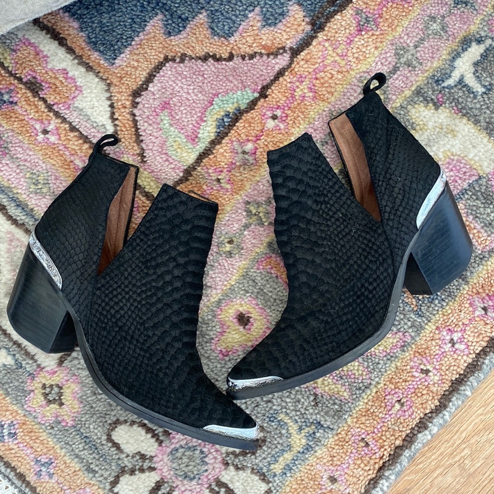 Jeffrey Campbell Cromwell cutout western boot in black suede/snake